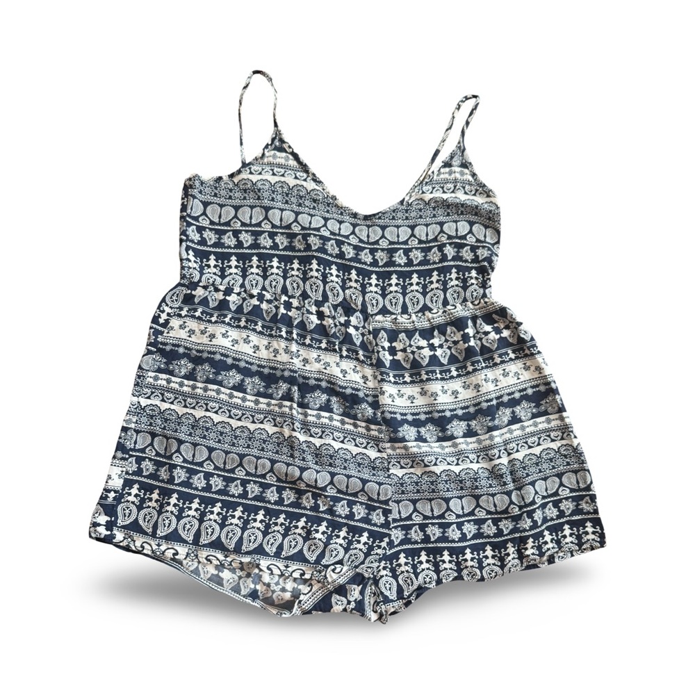 Cotton On Navy Blue and White Patterned Romper